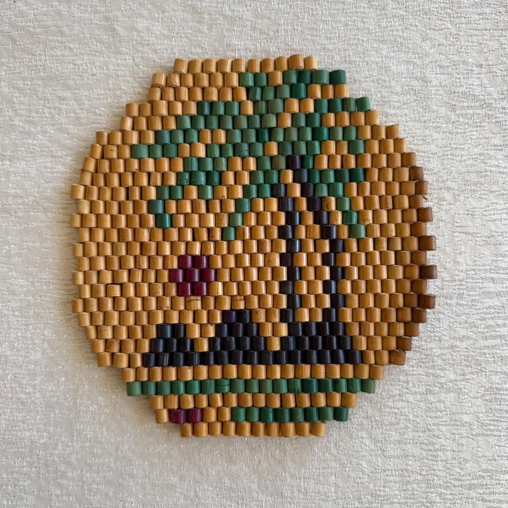 6pc Vintage‎ Bamboo Wood Bead Trivets Set 6 Folk Art Boho MCM Hot Pads Hippie